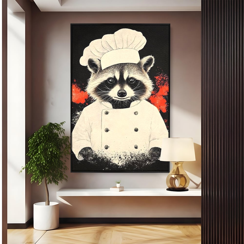 Tablou canvas cu tablou canvas cu raton bucatar, in rama de aluminiu negru